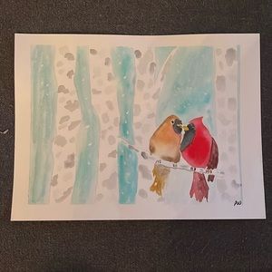 Original male and female cardinal watercolor print.